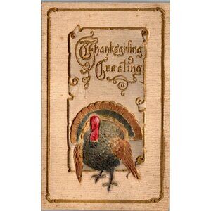 Postcard, Greeting, Thanksgiving, Velvet-like Turkey, Antique, (PC122)